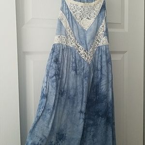 Umgee blue the dye lace shirt dress NWT